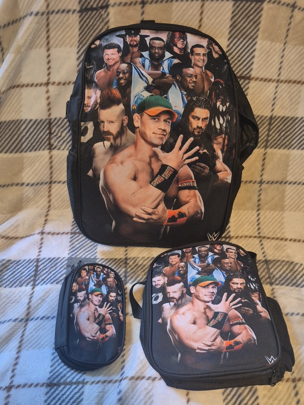 WWE Black Backpack Set with Multicolor Wrestler Graphic
